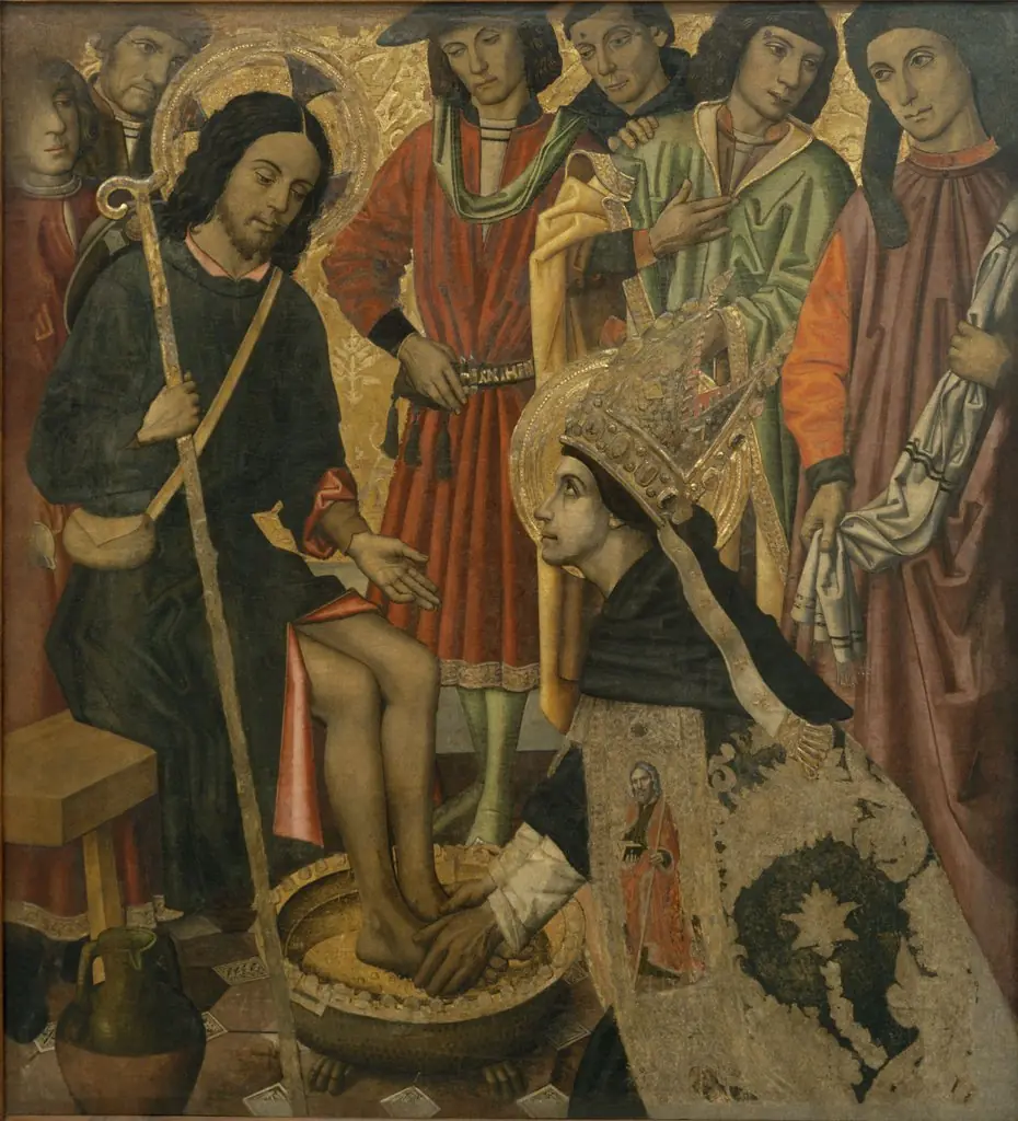 Saint Augustine washing the feet to Pilgrim Jesus