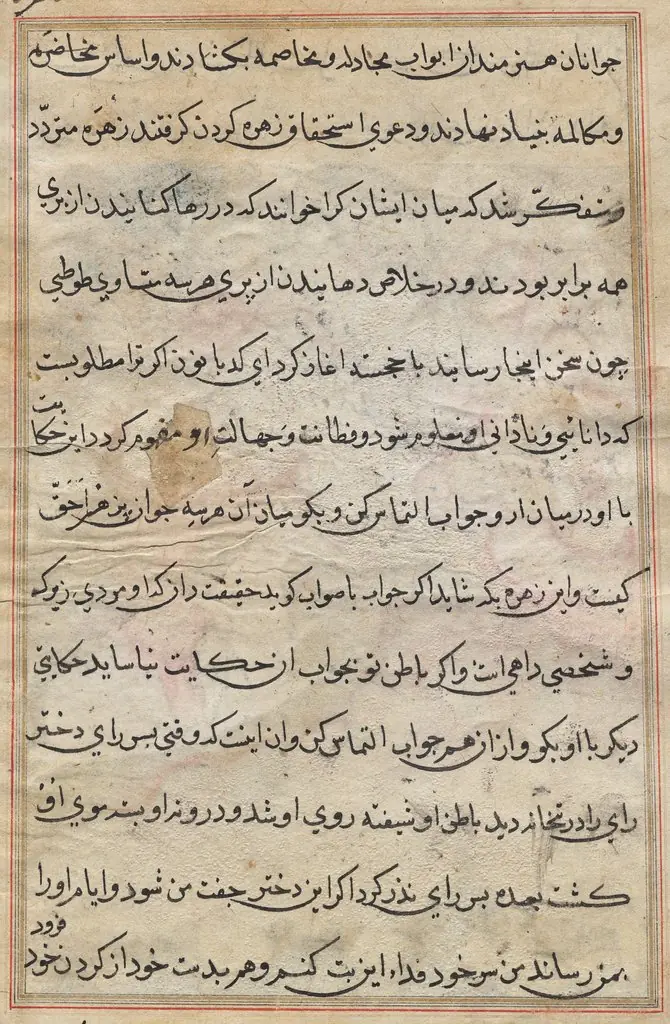 Page from Tales of a Parrot (Tuti-nama): text page, 1560