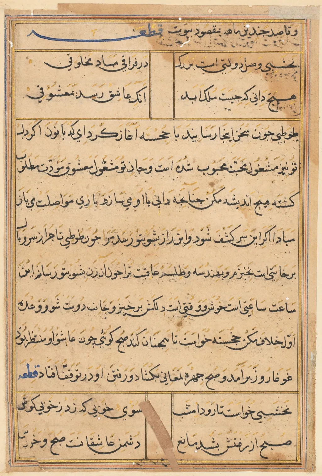 Page from Tales of a Parrot (Tuti-nama): text page, unspecified, 1560
