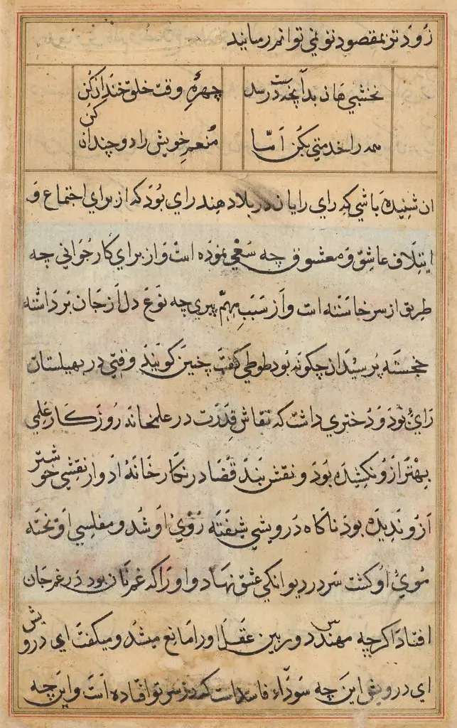 Page from Tales of a Parrot (Tuti-nama): text page