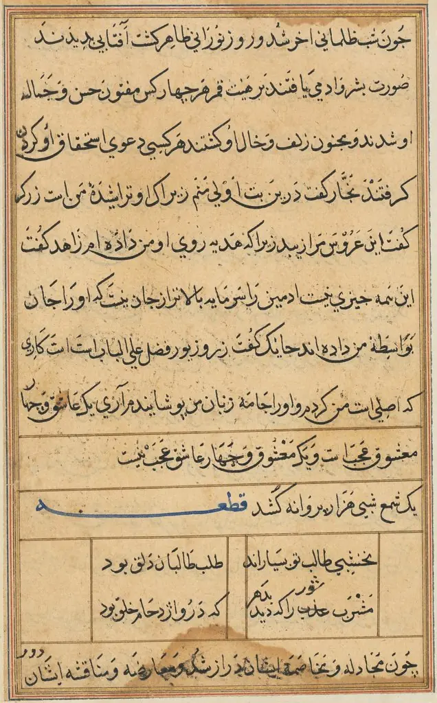 Page from Tales of a Parrot (Tuti-nama): text page