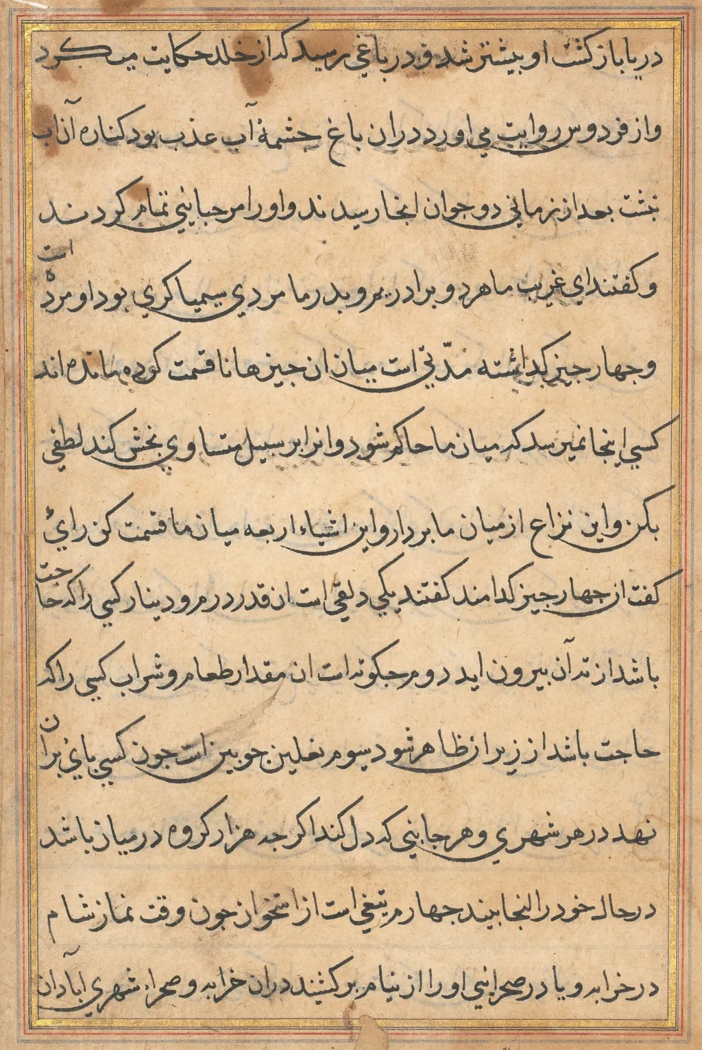 Page from Tales of a Parrot (Tuti-nama): text page, unspecified, 1560