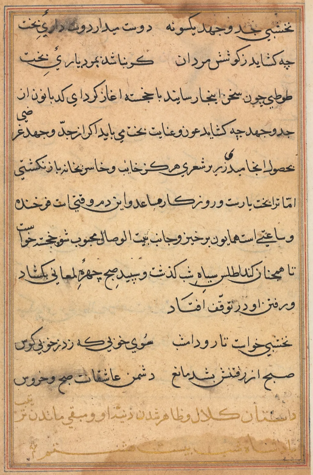 Page from Tales of a Parrot (Tuti-nama): text page, unspecified, 1560