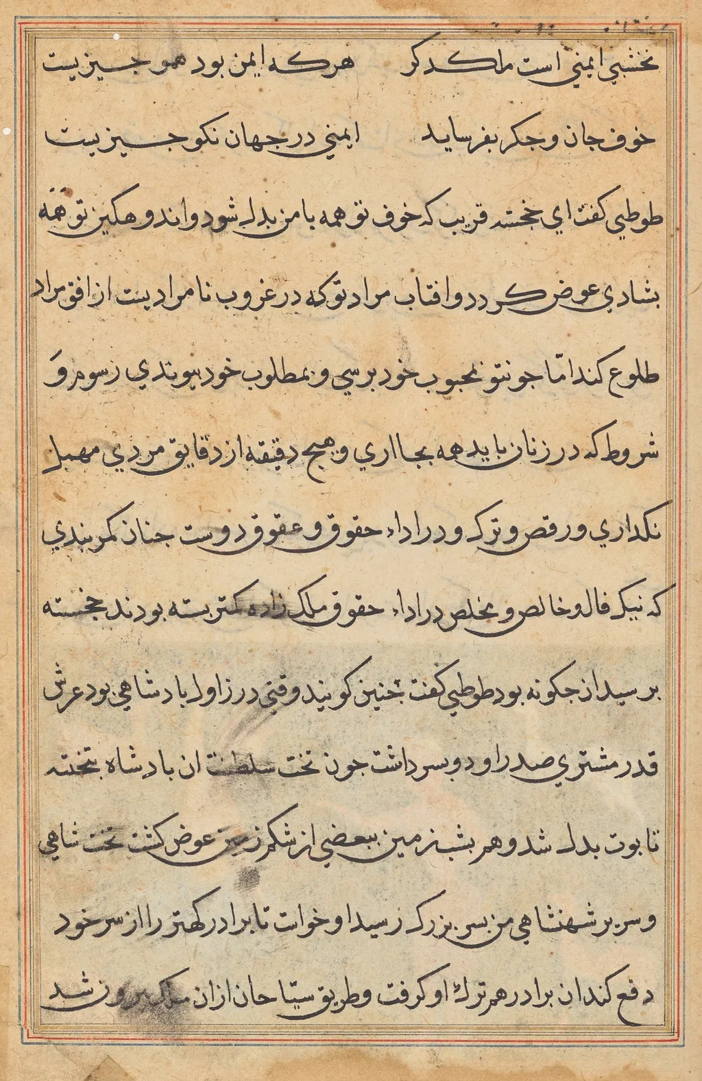 Page from Tales of a Parrot (Tuti-nama): text page, unspecified, 1560