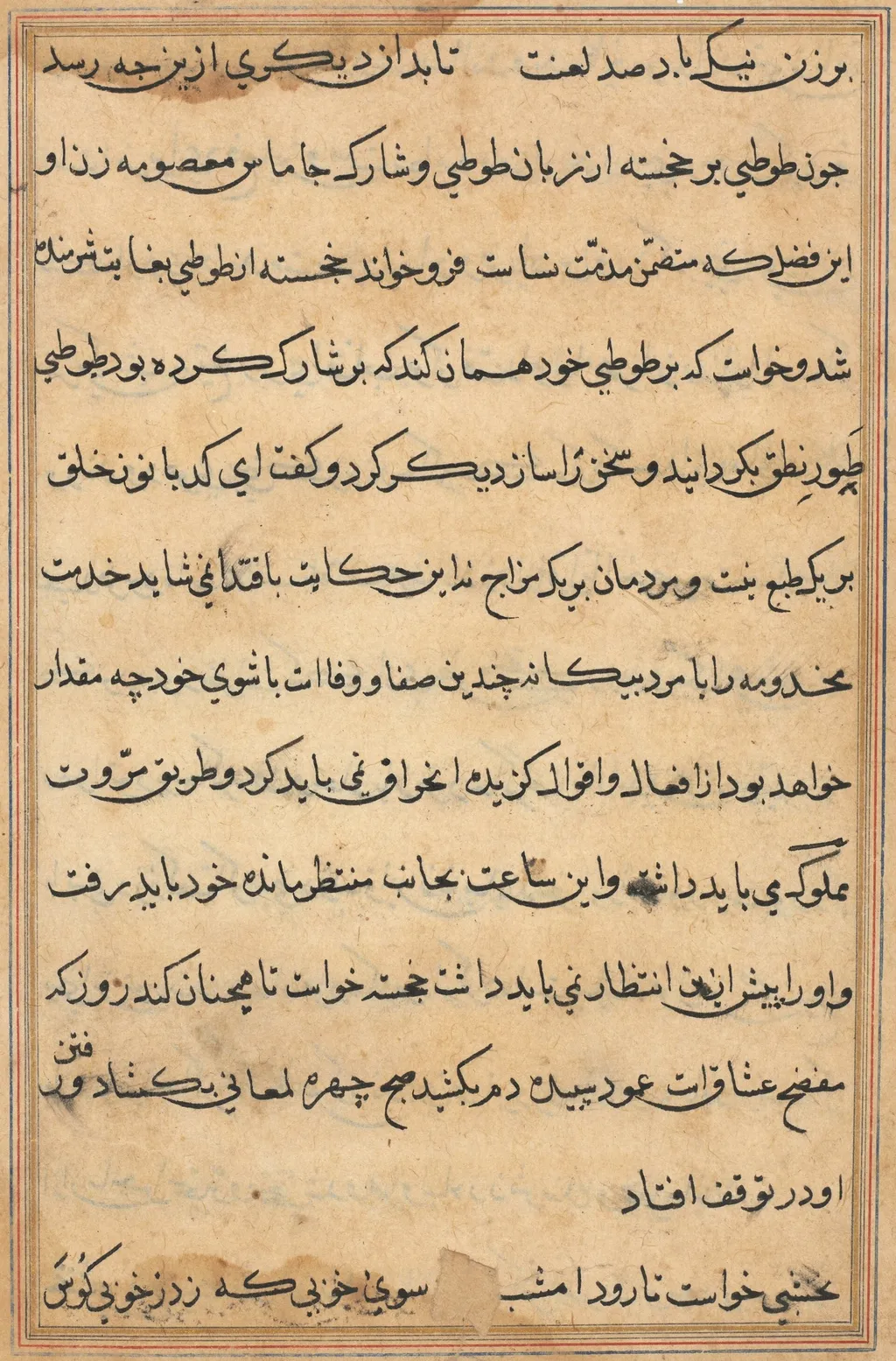 Page from Tales of a Parrot (Tuti-nama): text page, unspecified, 1560