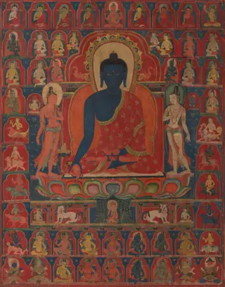 Painted Banner (Thangka) with the Medicine Buddha (Bhaishajyaguru)