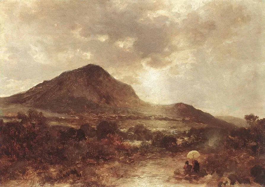 Landscape with Mountain, by Pál Böhm, oil, 1870