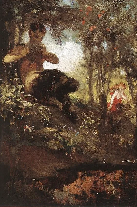 Faun/on the other side Lovers/, by Pál Szinyei Merse, oil, 1867