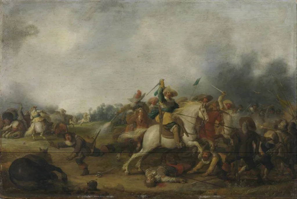 Cavalry skirmish, by Palamedes Palamedesz, oil, 1634
