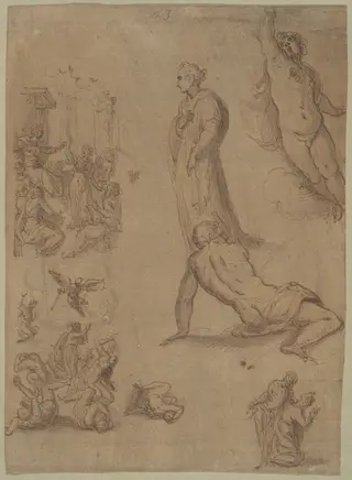 A Sheet of Studies for the Martyrdom of Saint Catherine of Alexandria, by Palma il Giovane