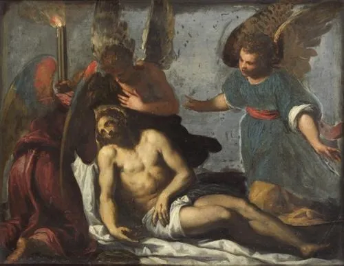 Lamentation with angels, by Palma il Giovane, oil, 1612