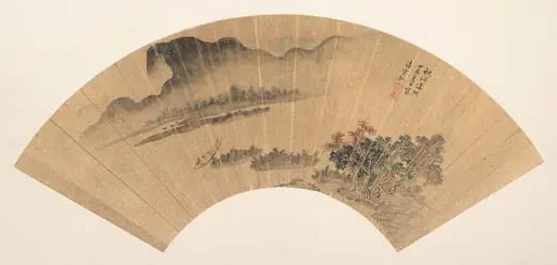 明/清   潘雲馭   秋江落照   扇|Setting Sun on the Autumn River, by Pan Yunyu