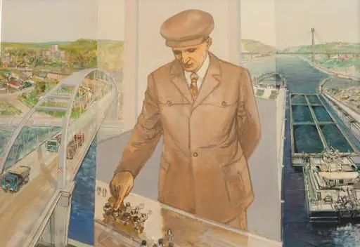 Tablou „Inaugurarea Canalului Dunăre Marea Neagră”, nesemnat și nedatat, atribuit lui Panait Stefanov. Tabloul îl prezintă pe Nicolae Ceaușescu în mijloc inaugurând Canalul prin deschiderea ecluzei. În stânga și în dreapta Canalul Dunăre - Marea Neagră. Comandat de Comitetul Județean de Partid Constanța (1984).
