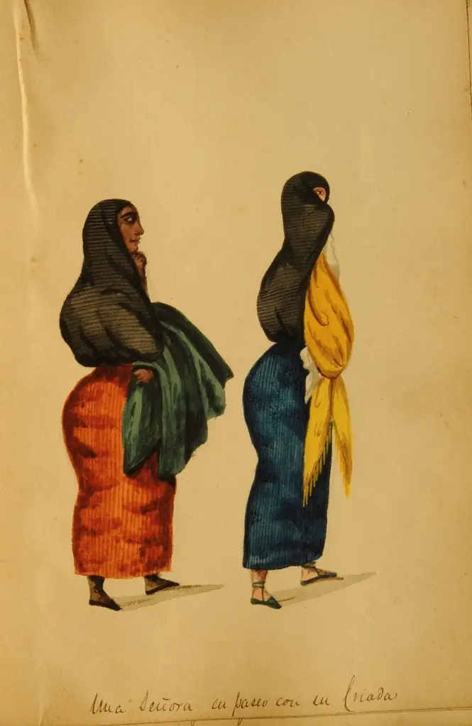 A lady on a walk with her maid, by Pancho Fierro