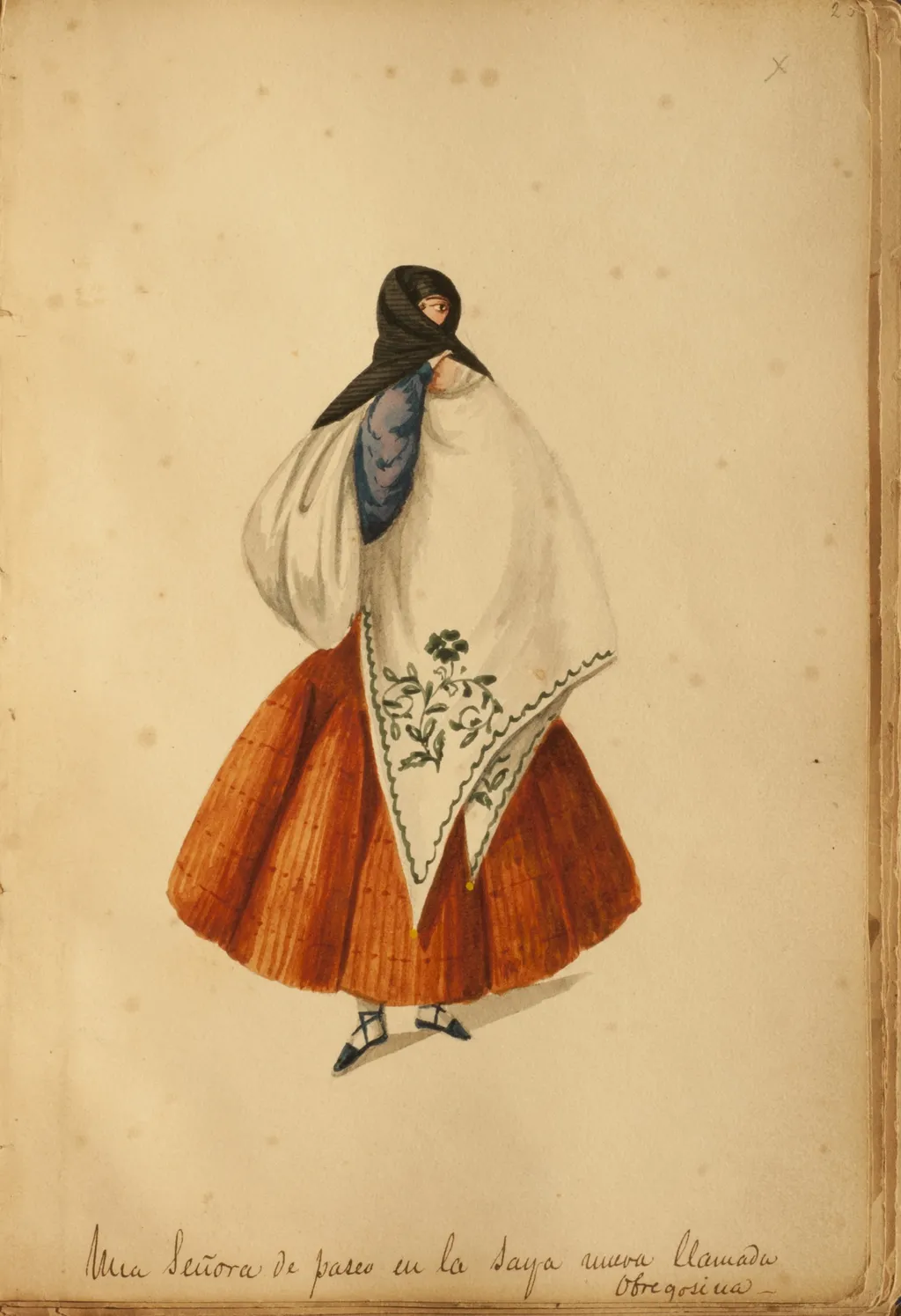 A lady walking with the new scarf, by Pancho Fierro, unspecified, 1850