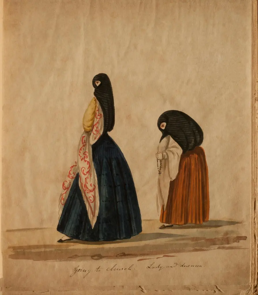 Going to church - Lady and duenna, by Pancho Fierro