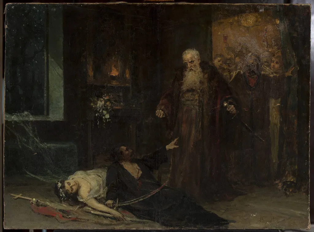 Murder scene, by Pantaleon Szyndler, oil, 1885