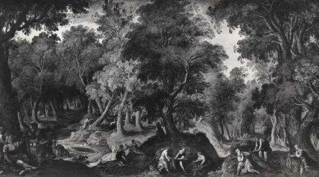 Wooded landscape with Diana and her nymphs