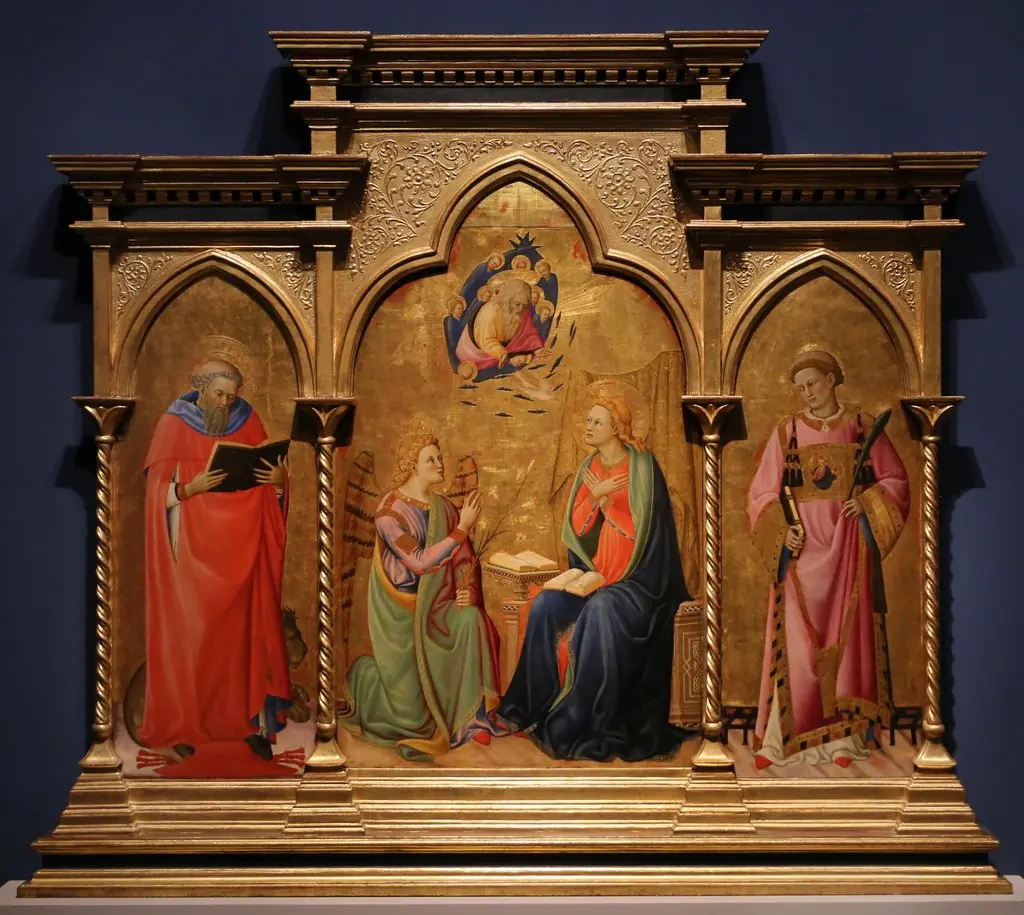 Parts of a triptych: Annunciation and saints Jerome and Lawrence, by Paolo Schiavo
