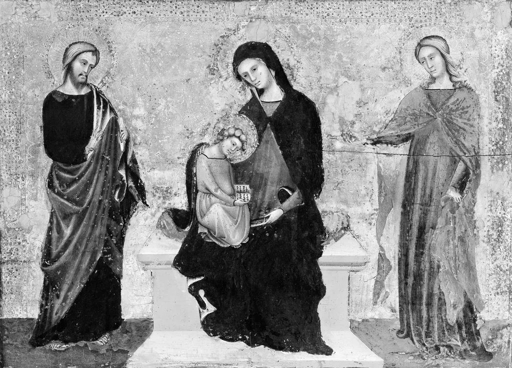 Madonna and Child Enthroned with Saints James Minor and Lucy, by Paolo Veneziano, tempera
