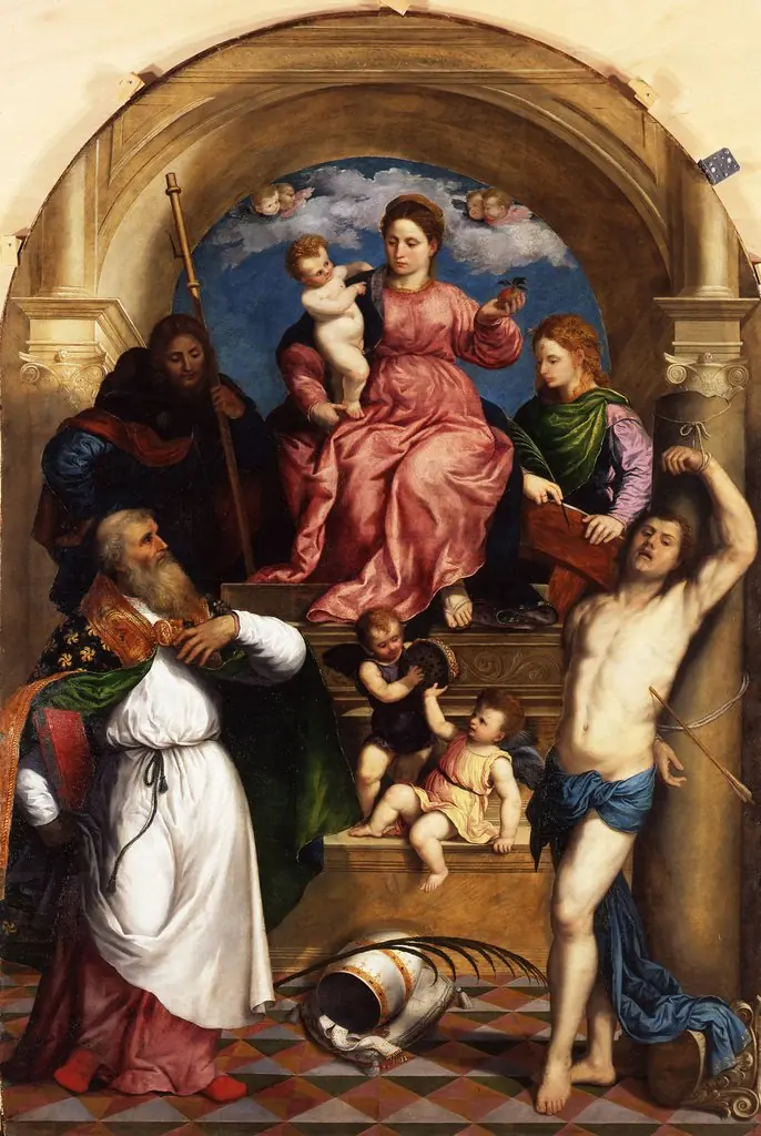 Enthroned Madonna with Child and Saints, by Paris Bordone