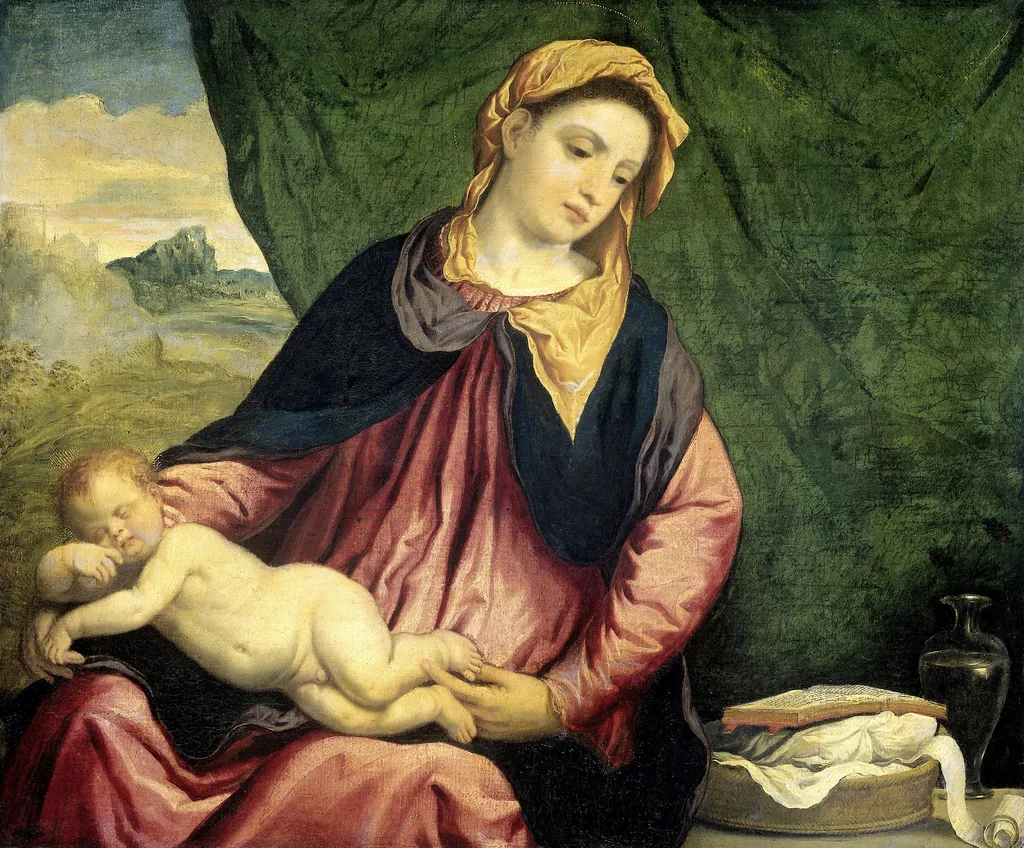 Madonna with Sleeping Child, by Paris Bordone, oil, 1550