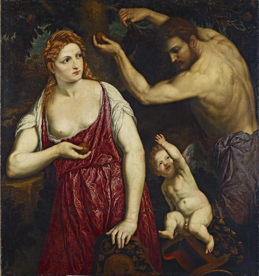 Mars, Venus and Cupid, by Paris Bordone, oil, 1550
