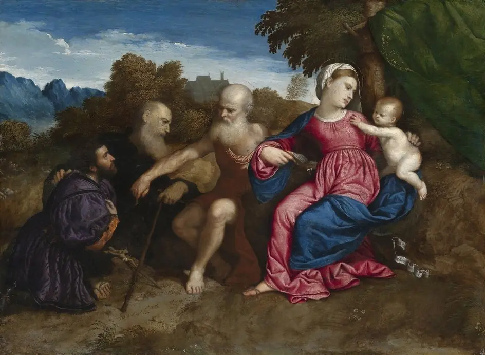 Virgin Mary and Child with Saints Jerome and Anthony Abbot and a Donor, by Paris Bordone