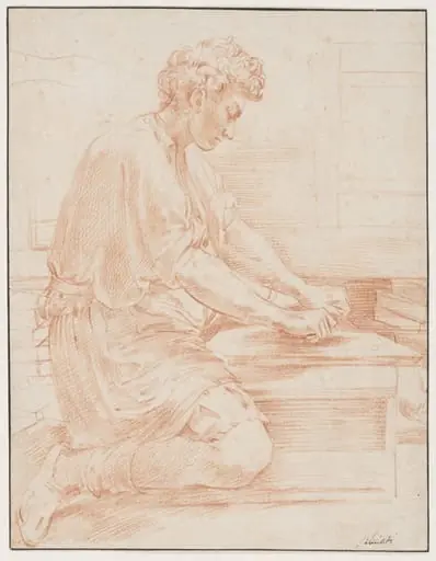 A garzone grinding pigments, by Parmigianino