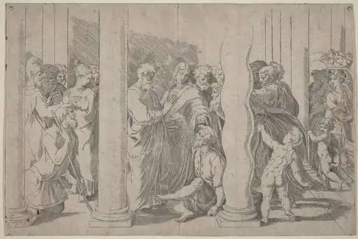 Saints Peter and John Healing the Lame Man at the Golden Gate, by Parmigianino