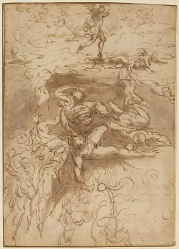 The Fall of the Rebel Angels [recto], by Parmigianino