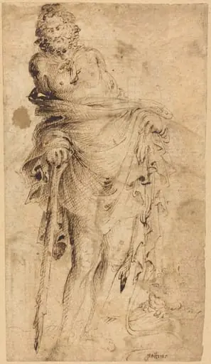 Hercules Leaning on His Club [recto], by Parri Spinelli
