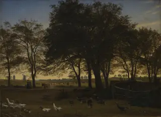 Parti ved Iselingen. I baggrunden Vordingborg Kirke og Gåsetårnet. Septemberaften