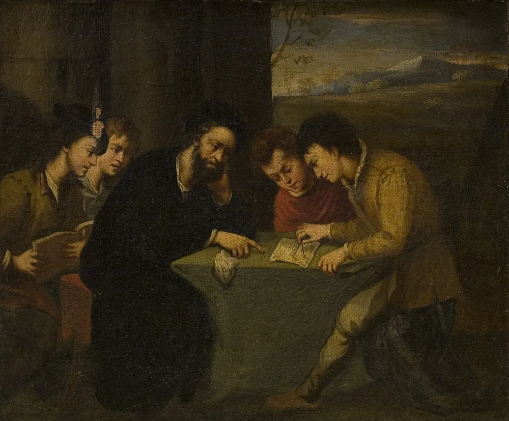 School Teaching, a Teacher with Four Pupils, by Pasquale Rossi, oil, 1696