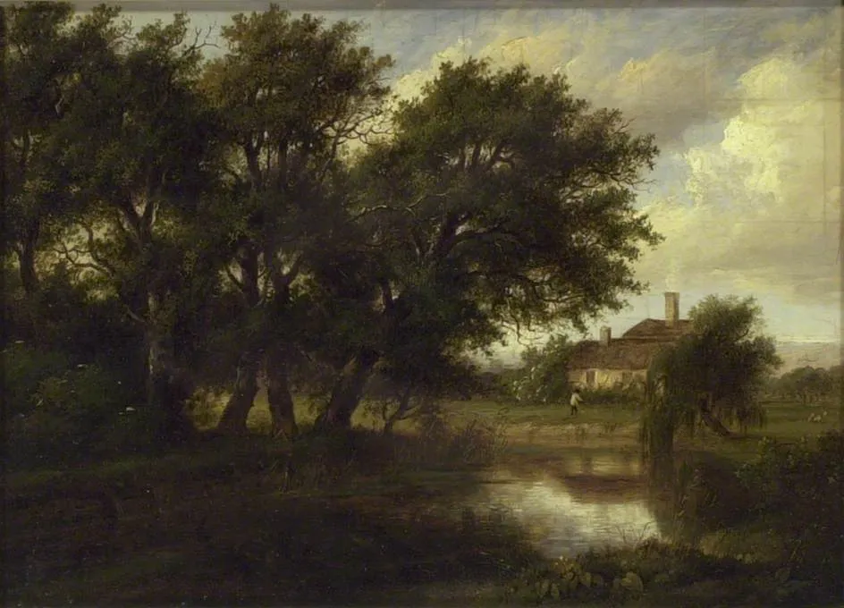 Old Cottages on the Brent, looking towards Harrow, by Patrick Nasmyth, oil, 1830