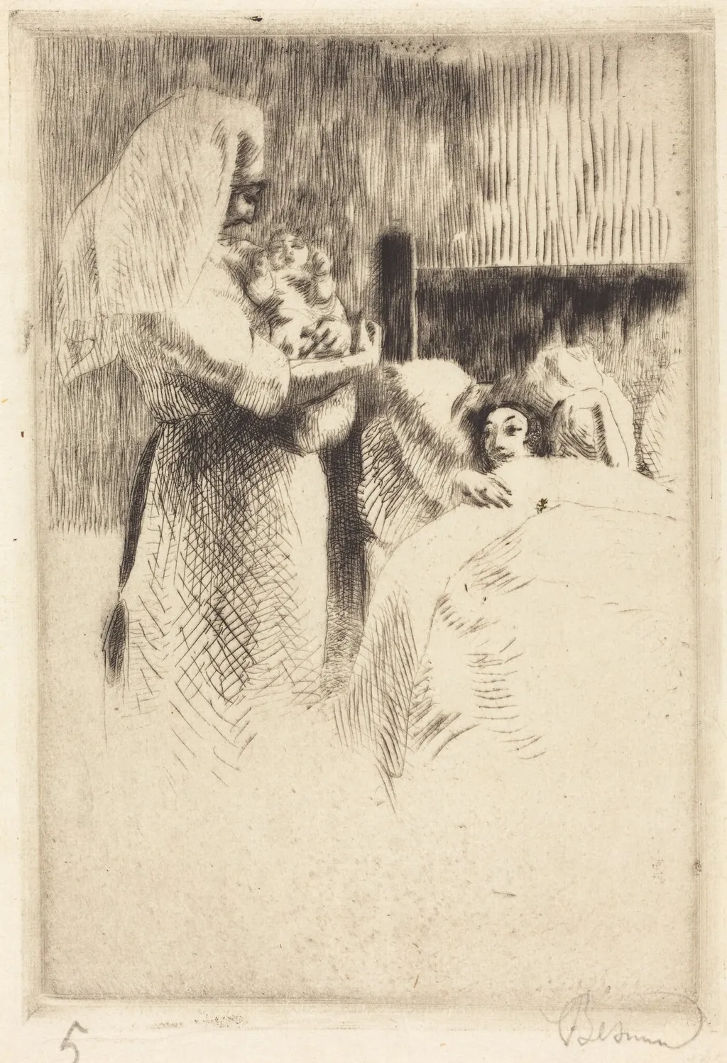 Birth Announcement for Anne-Élisabeth Besnard (Carte de naissance d'Anne-Élisabeth Besnard), by Paul-Albert Besnard, ink, 1922