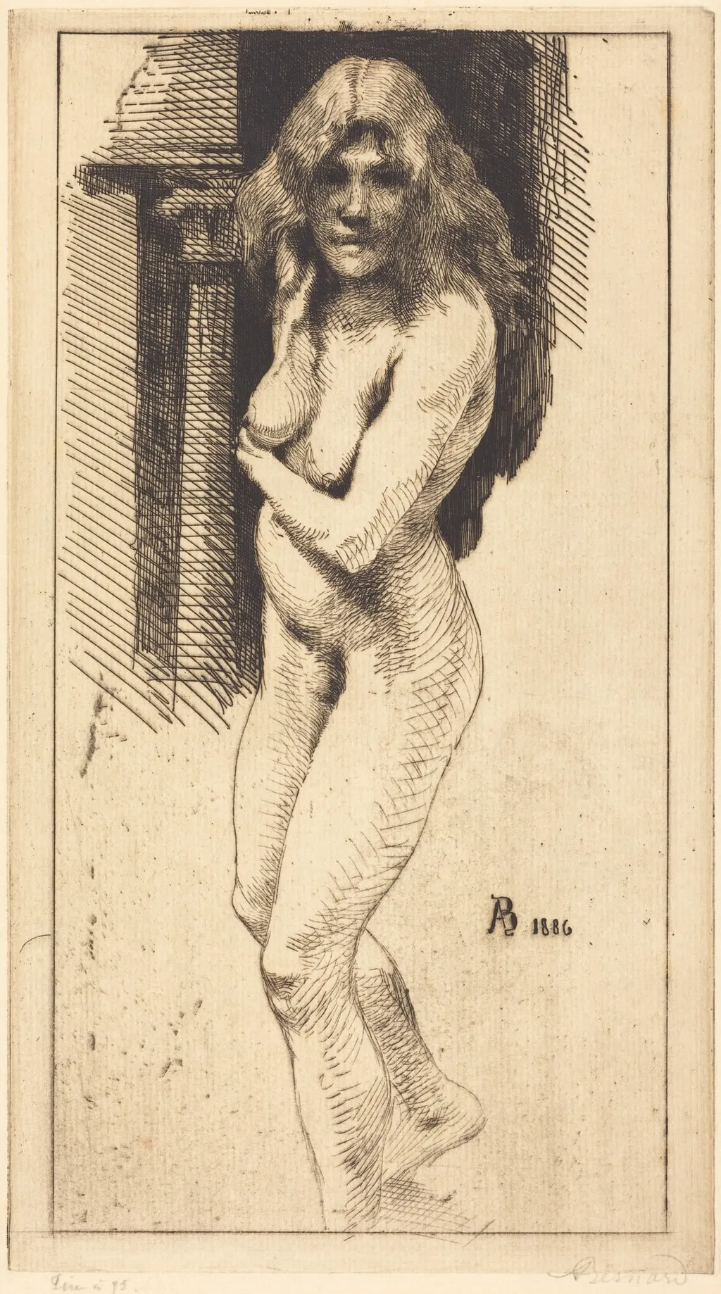 Carmen Standing in the Nude (Carmen nue debout), by Paul-Albert Besnard, ink, 1886