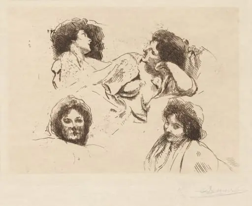 Four Heads of Women: Study for “The Happy Island” (Quatre têtes de Femmes: Étude pour “L’Ile Heureuse”), by Paul-Albert Besnard