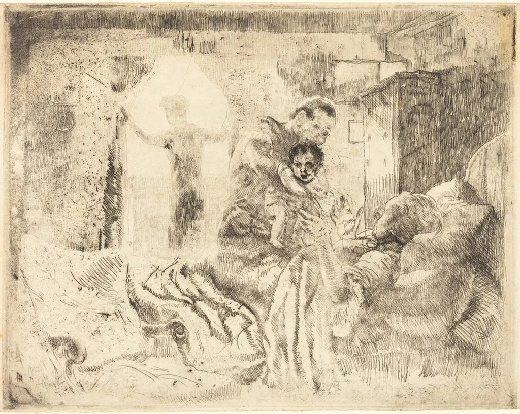 Greeting Grandmother (Le Bonjour à la Grand-mère), by Paul-Albert Besnard, ink, 1926