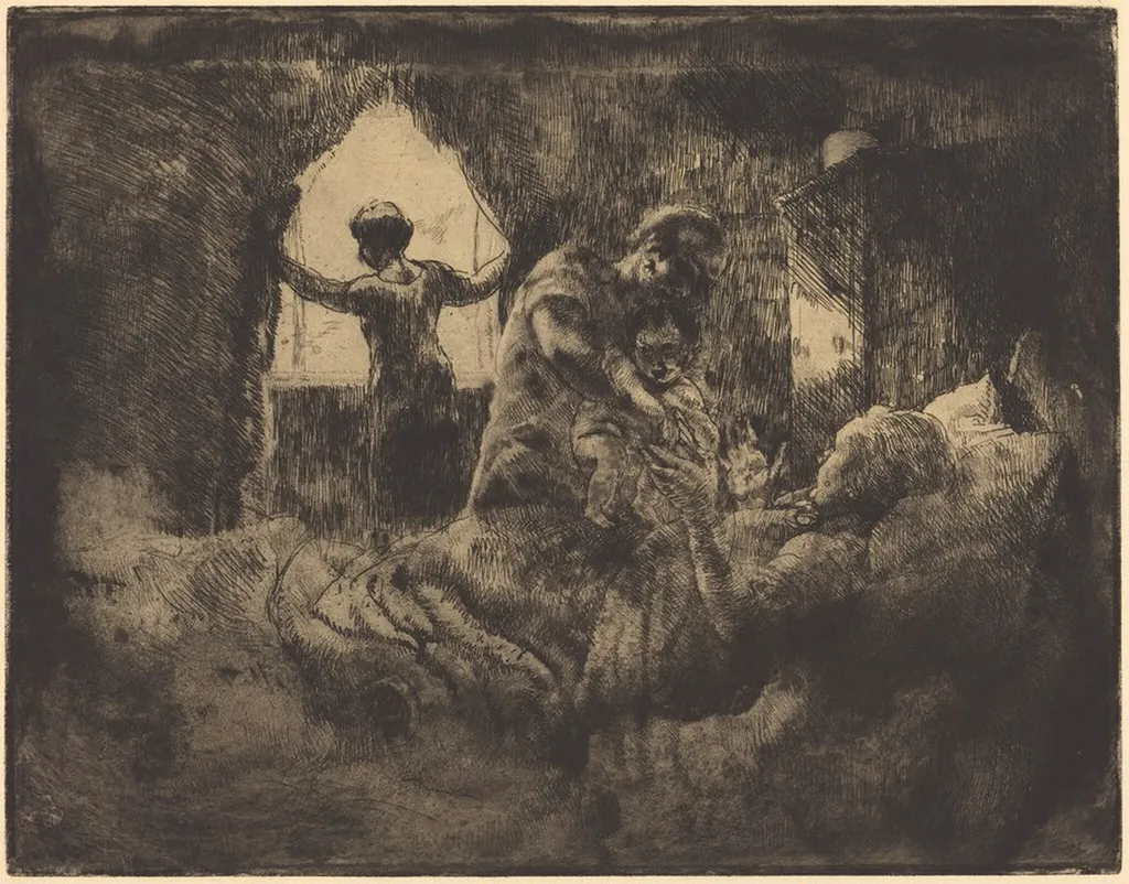 Greeting Grandmother (Le Bonjour à la Grand-mère), by Paul-Albert Besnard, ink, 1926