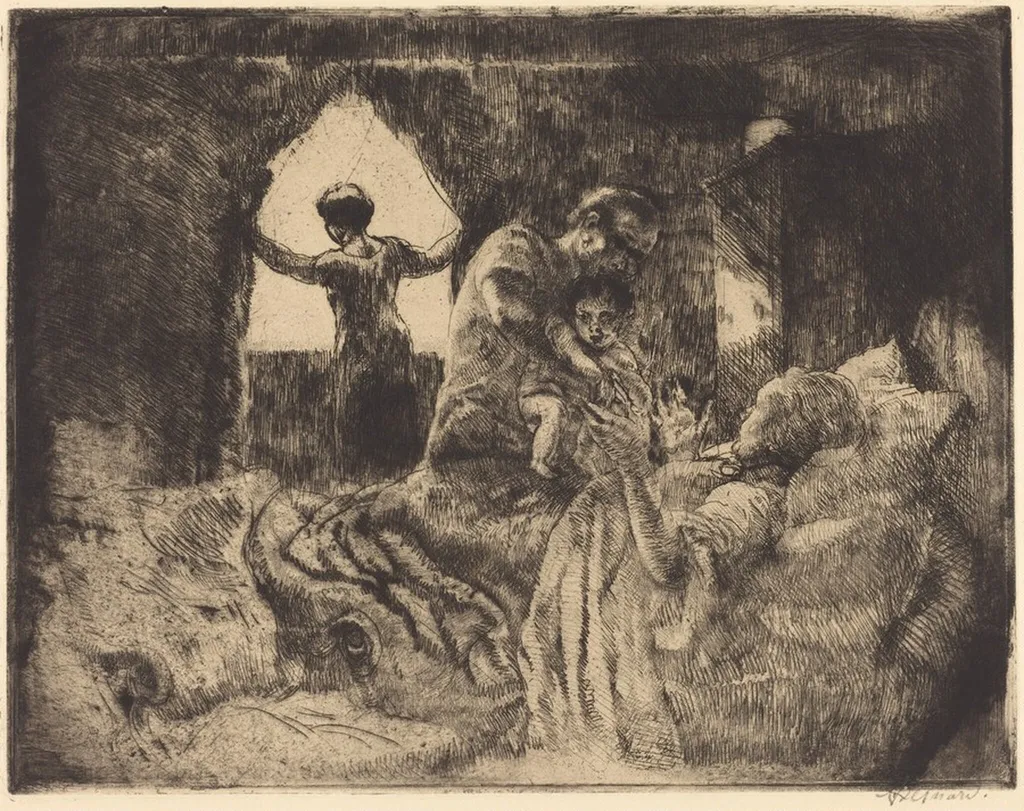 Greeting Grandmother (Le Bonjour à la Grand-mère), by Paul-Albert Besnard, ink, 1926