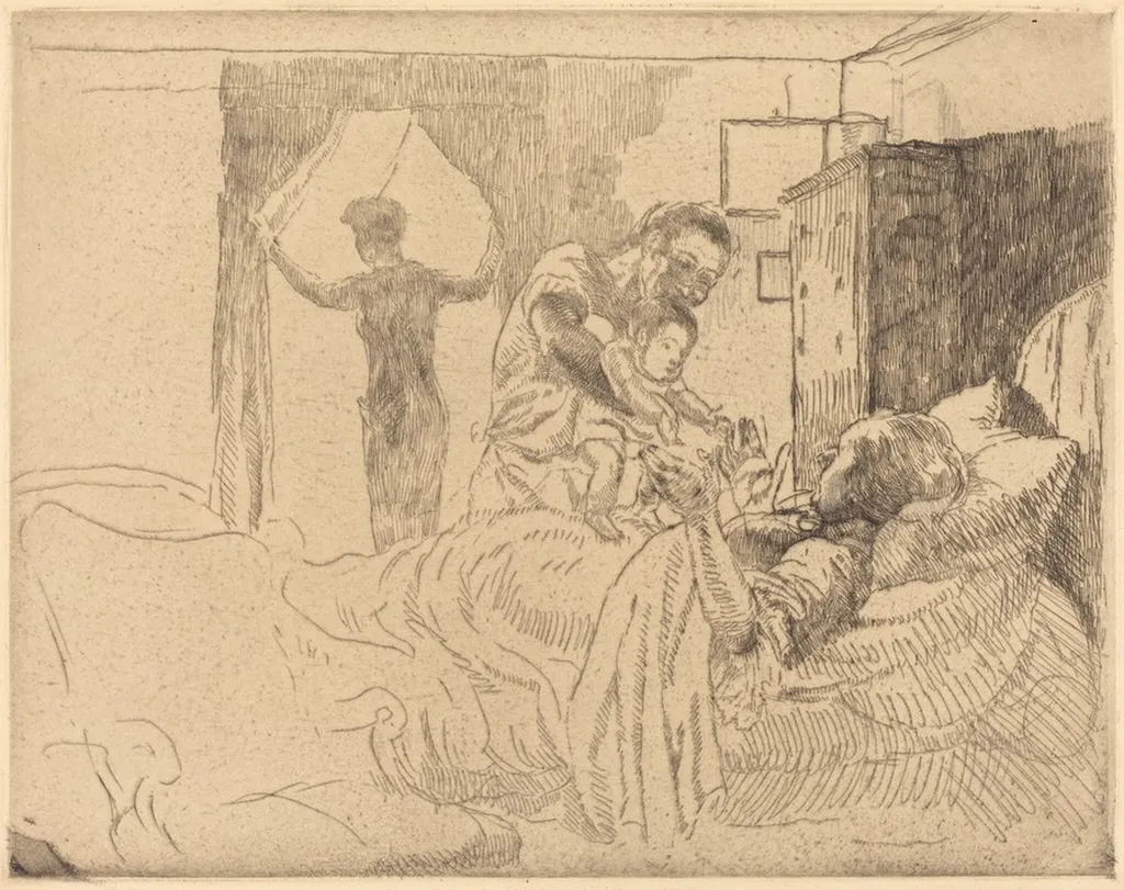 Greeting Grandmother (Le Bonjour à la Grand-mère), by Paul-Albert Besnard, graphite, 1926