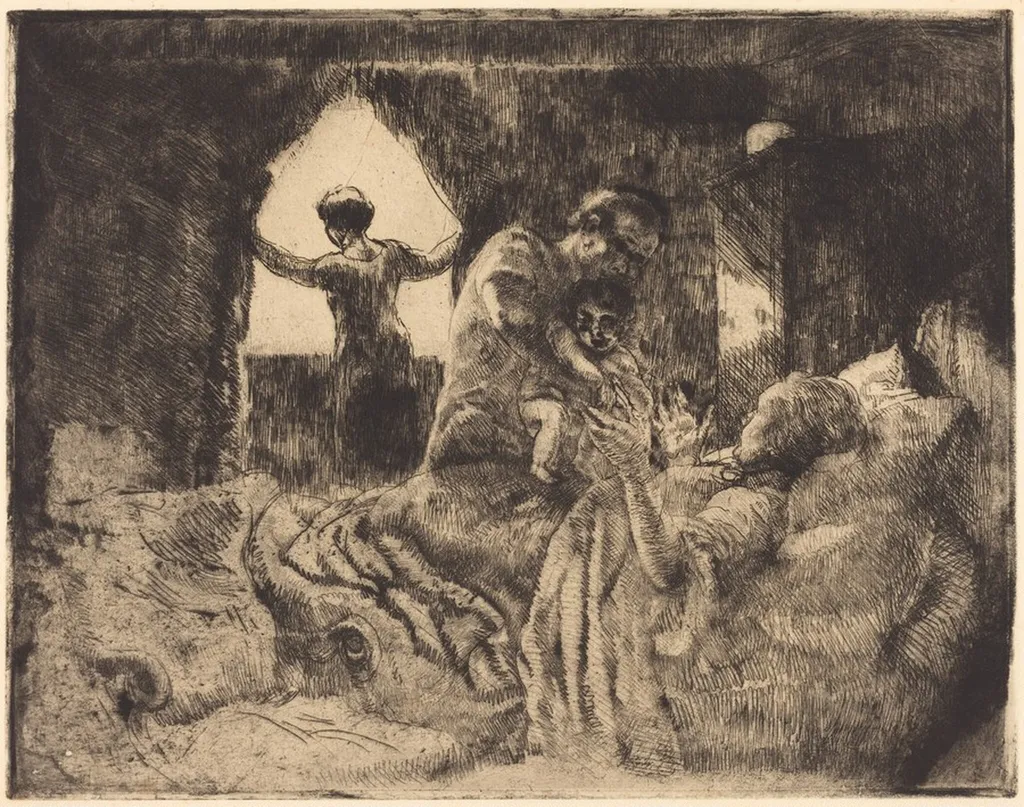 Greeting Grandmother (Le Bonjour à la Grand-mère), by Paul-Albert Besnard, ink, 1926