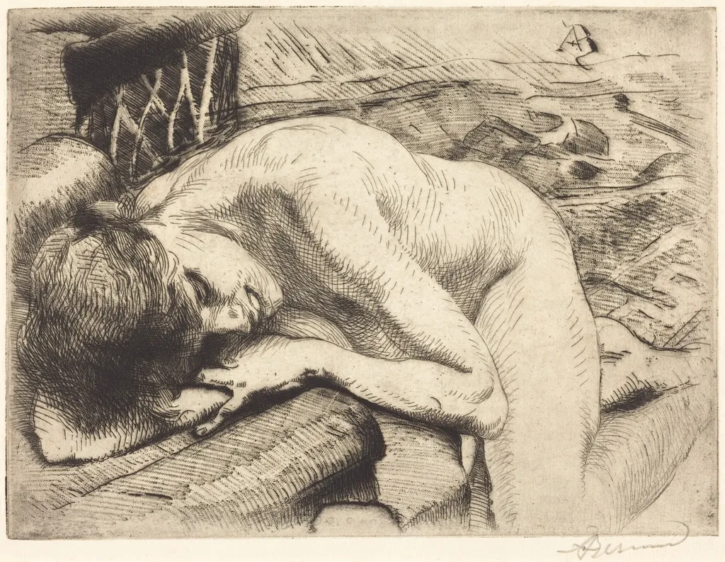 Model Asleep on the Floor (Le modèle endormi à terre), by Paul-Albert Besnard, ink, 1885