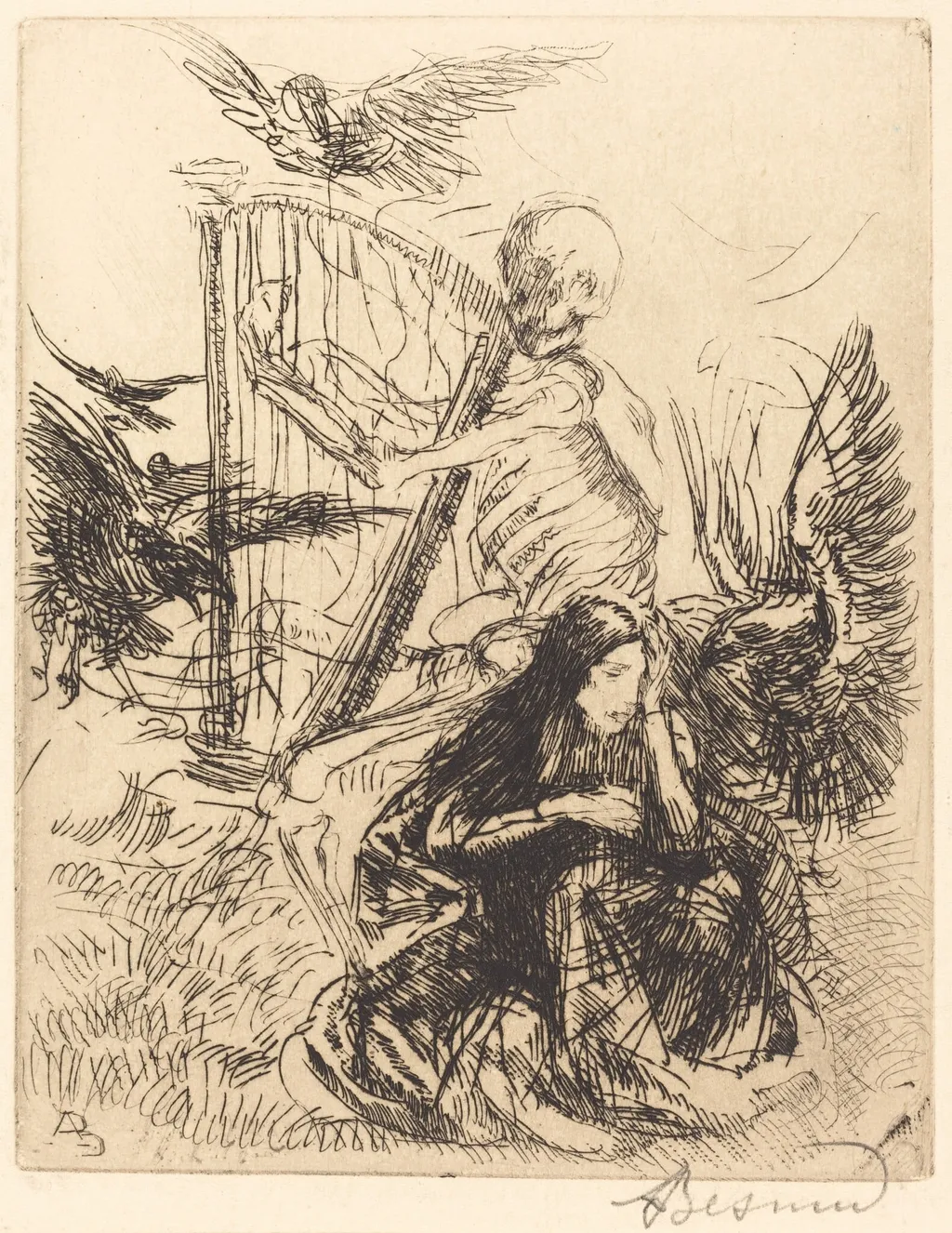 Musician (Musicienne), by Paul-Albert Besnard, ink, 1900