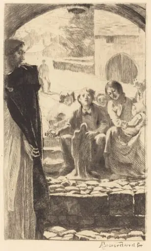 Pierre Copies the Virgin from the Portal of the Church of Marly (Pierre Copie la Vierge du Portail de L'Église de Marly), by Paul-Albert Besnard