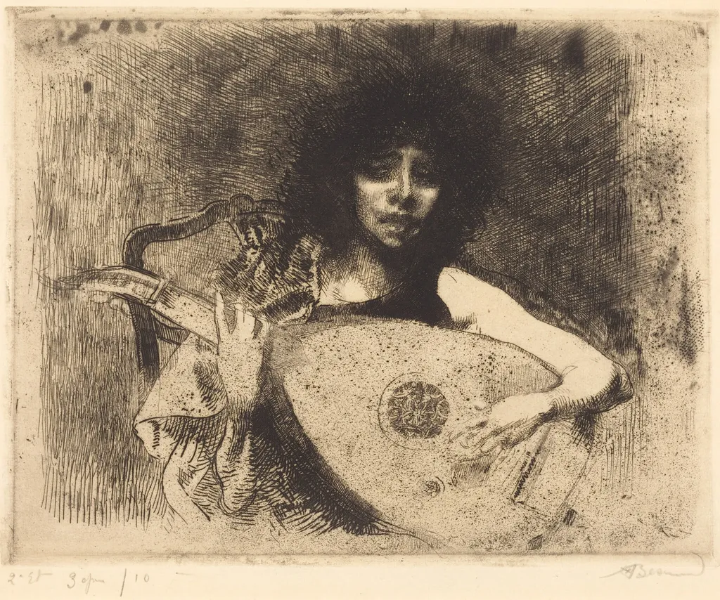 The Lute Player (La joueuse de luth), by Paul-Albert Besnard, ink, 1922