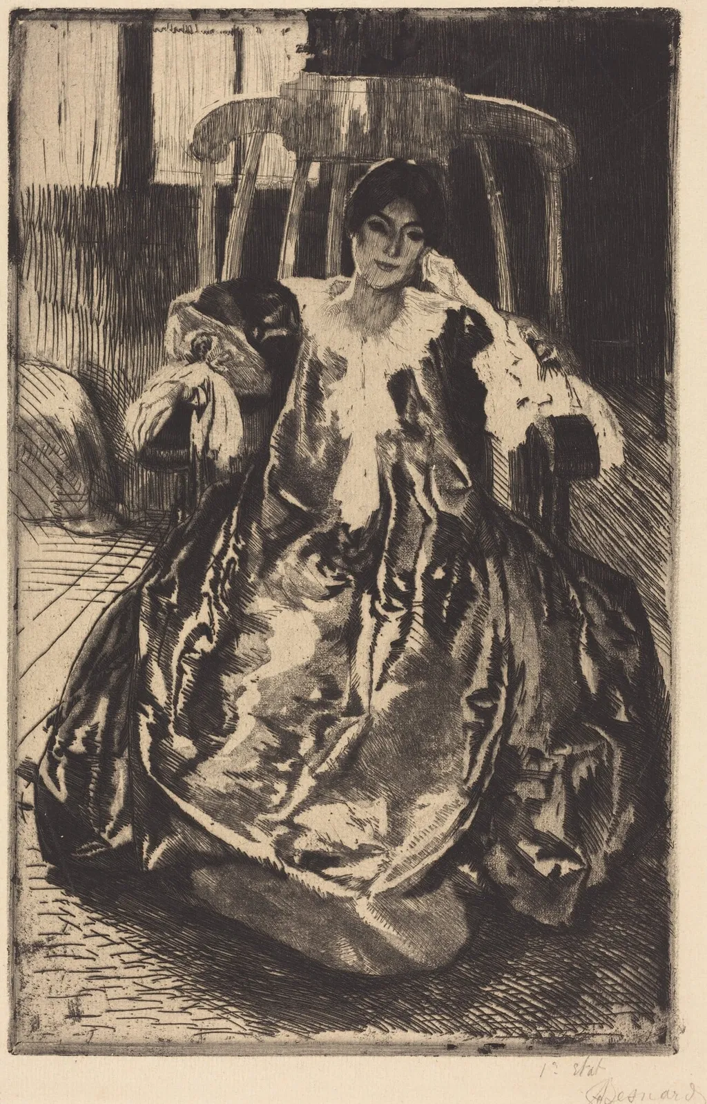 The Silk Gown (La robe de soie), by Paul-Albert Besnard, ink, 1887