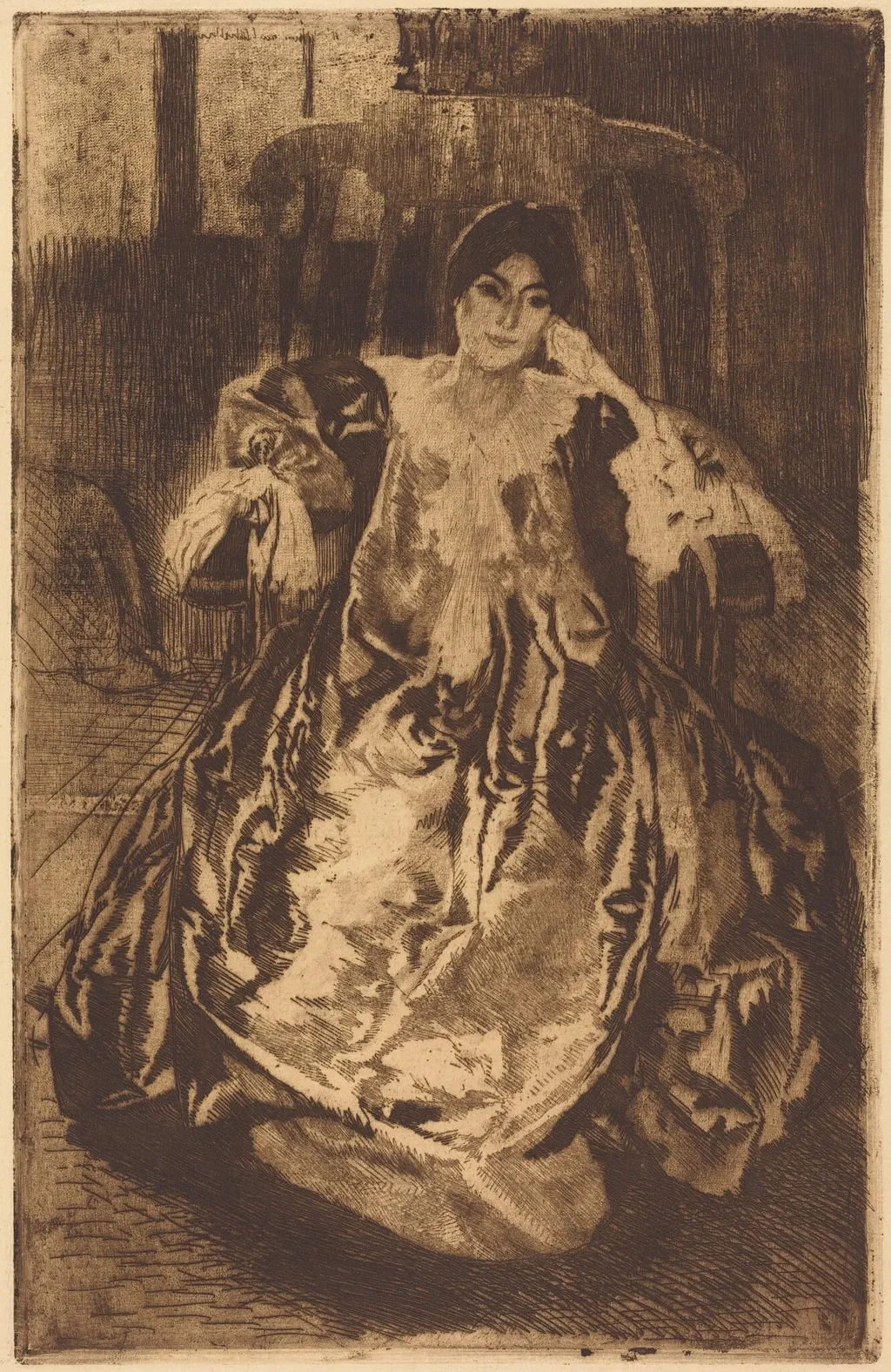 The Silk Gown (La Robe de Soie), by Paul-Albert Besnard, ink, 1887