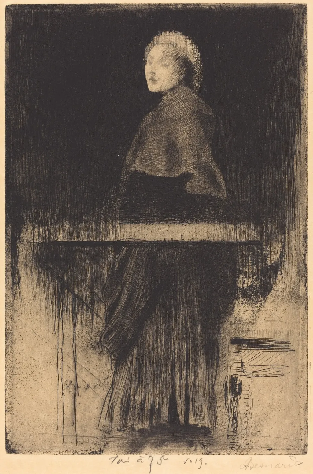 Woman in a Cape (La Femme à la Pelerine), by Paul-Albert Besnard, ink, 1889